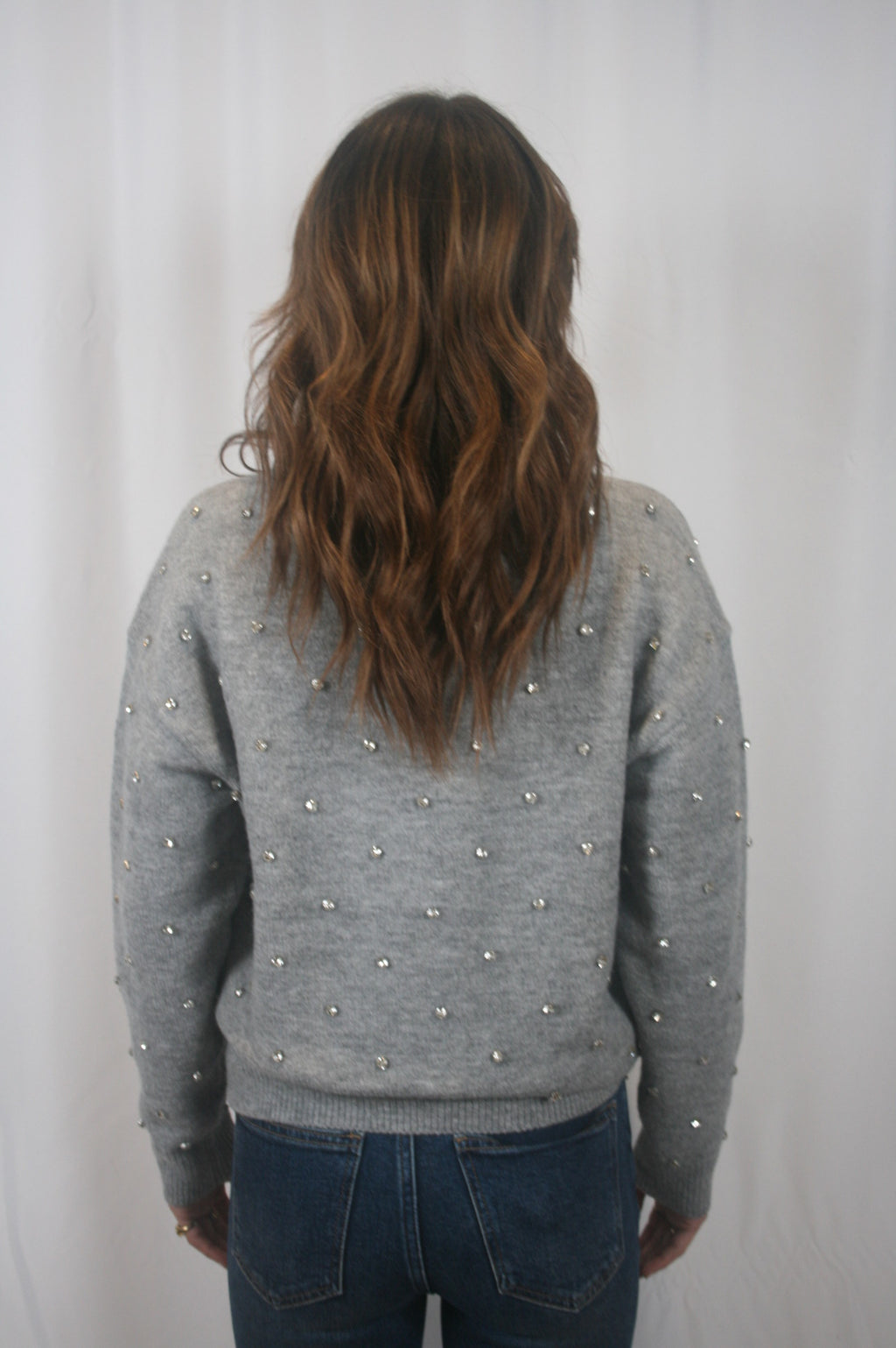 Aura Relaxed Crew Neck Sweater - Charcoal Diamonte