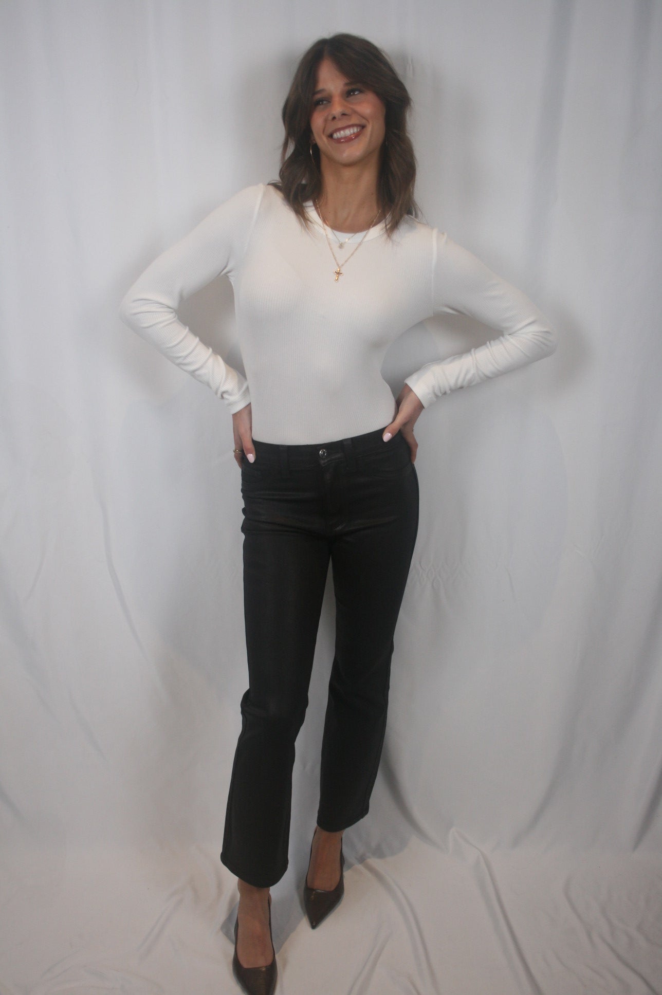 Lennon High Rise Crop Boot Pant - Coated Mocha