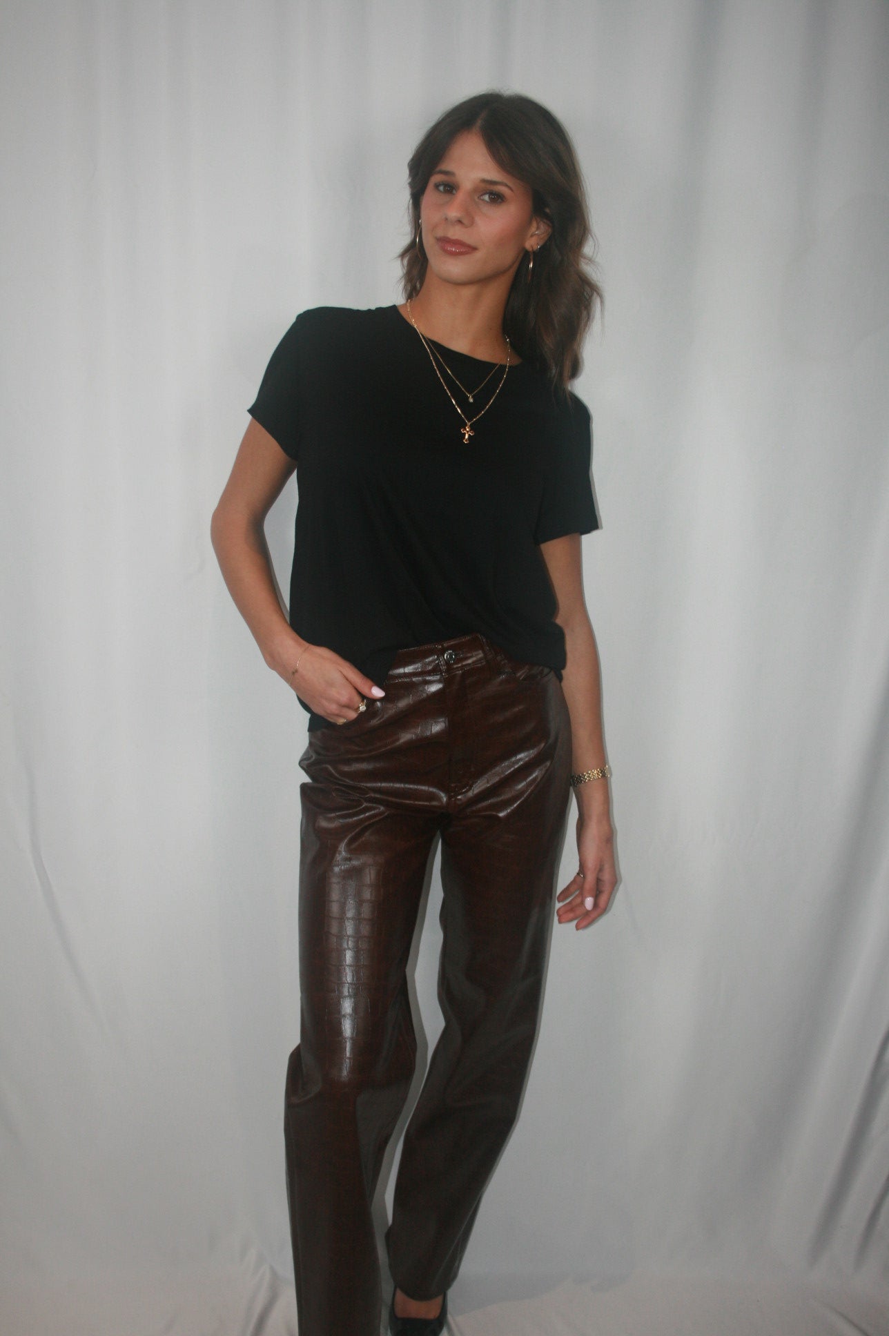 Cassie High Rise Pant - Tobacco Croc