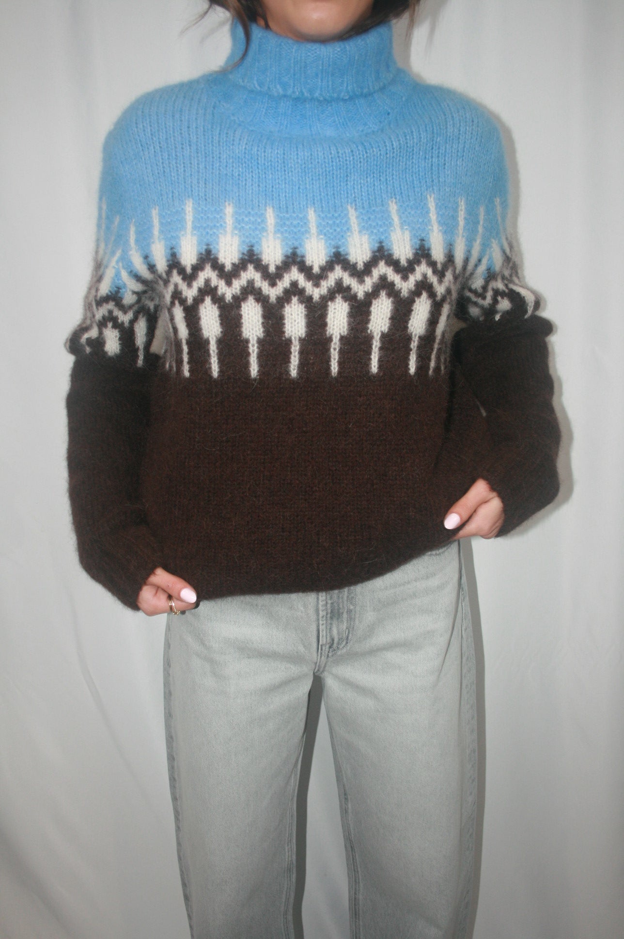 Brushed Luxe Fair Isle Turtleneck - Blue Combo IU