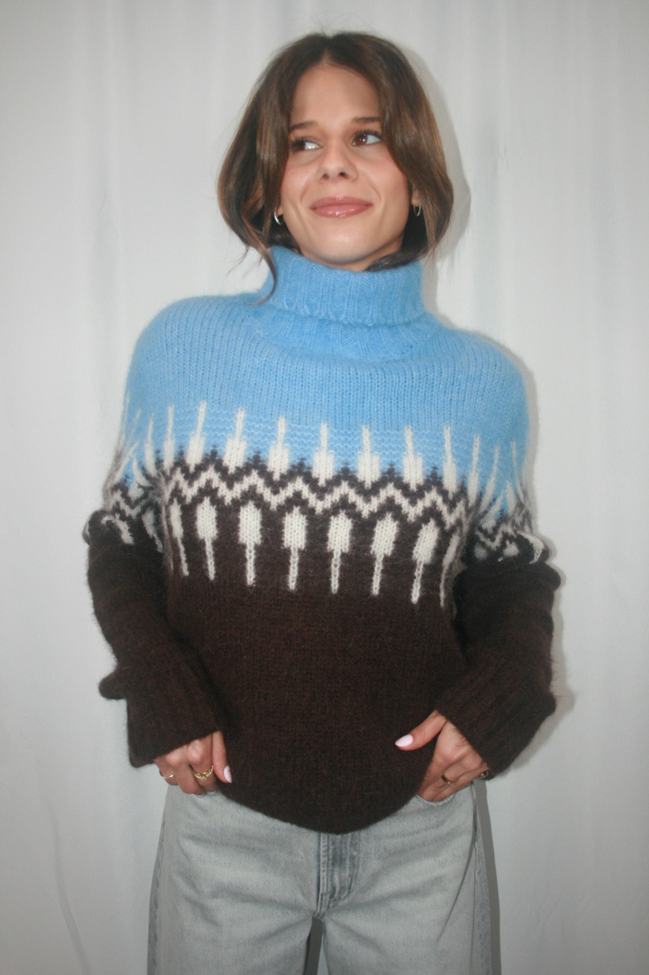 Brushed Luxe Fair Isle Turtleneck - Blue Combo IU