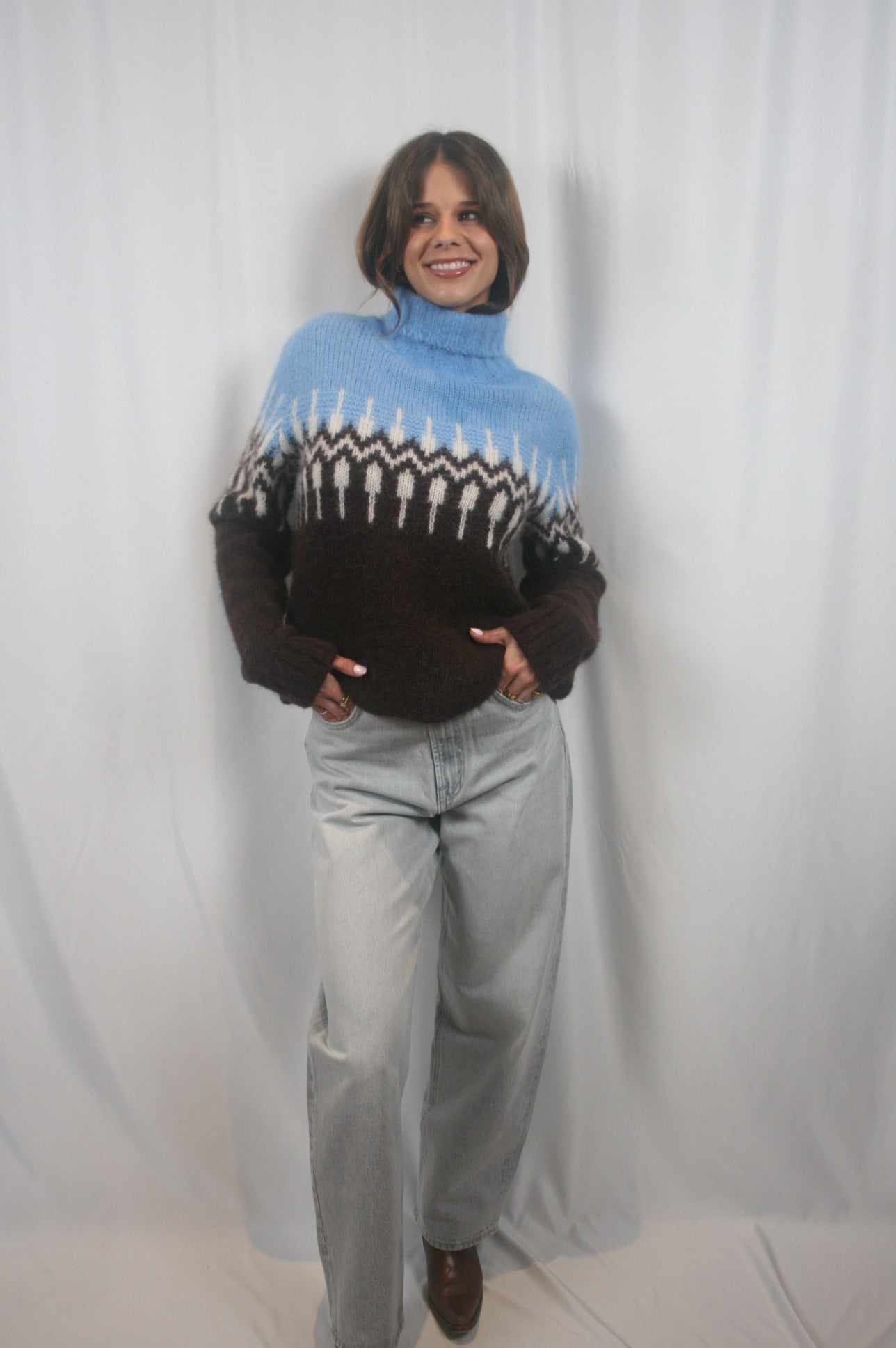 Brushed Luxe Fair Isle Turtleneck - Blue Combo IU