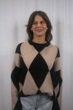 Luxe Cashmino Diamond Crewneck - Black Combo