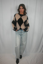 Luxe Cashmino Diamond Crewneck - Black Combo