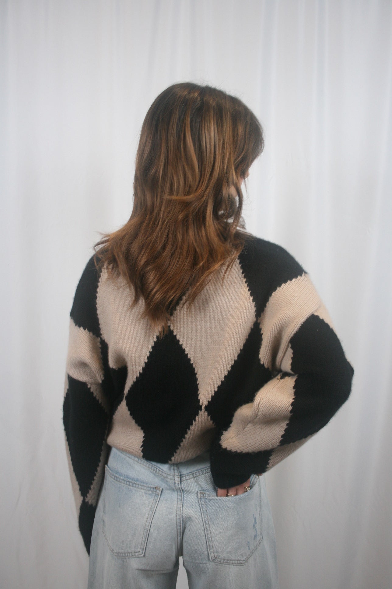 Luxe Cashmino Diamond Crewneck - Black Combo