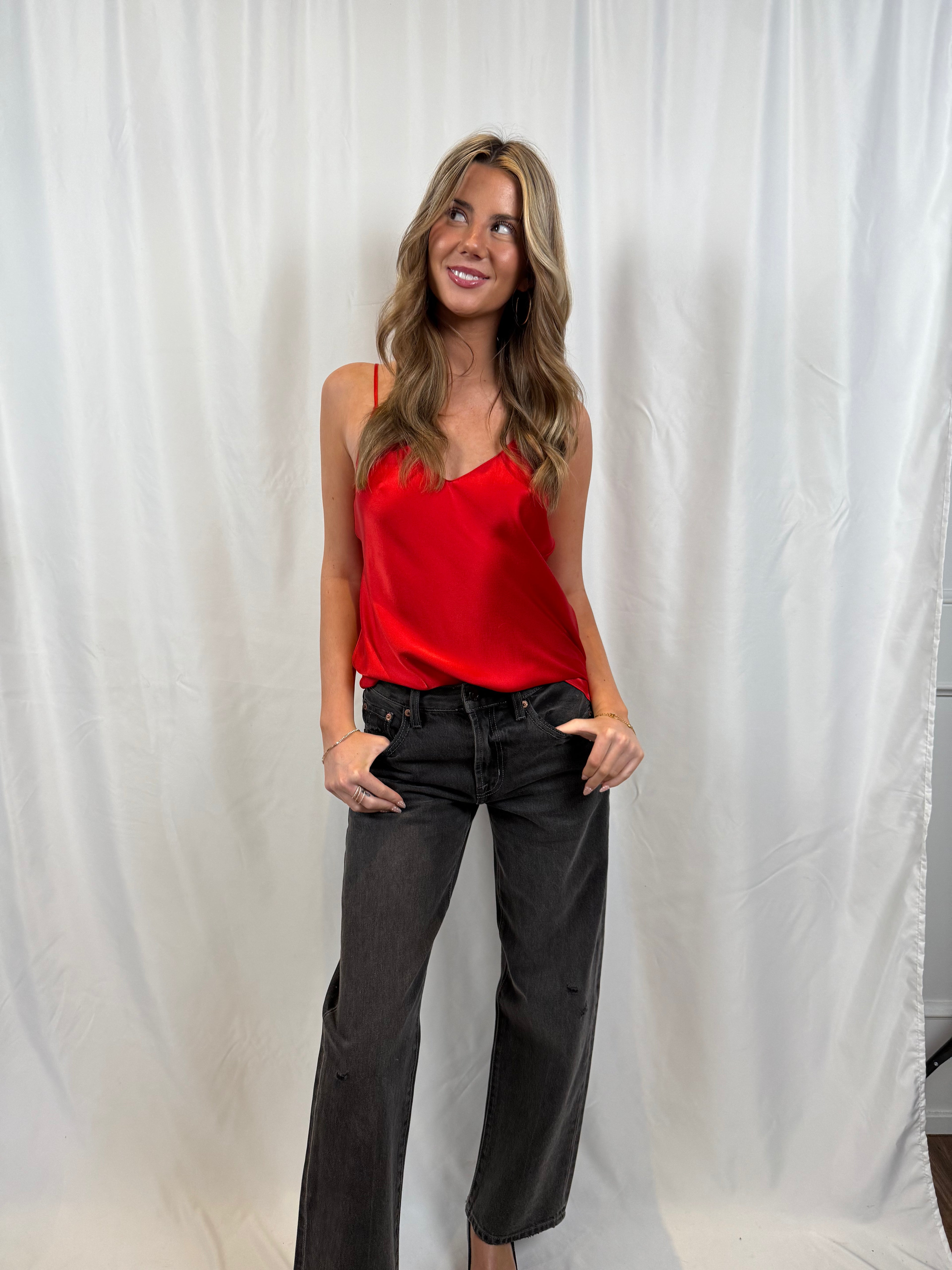 Gloria Silk Cami - Scarlet