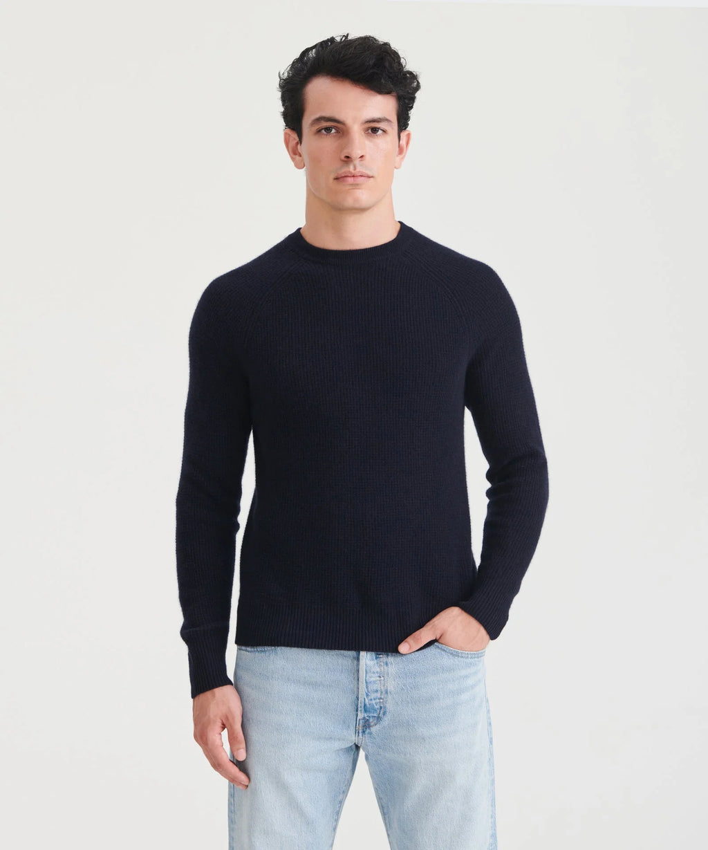 Cashmere Waffle Crew - Navy
