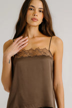 Haya Lace Trim Silk Cami - Swiss Brown