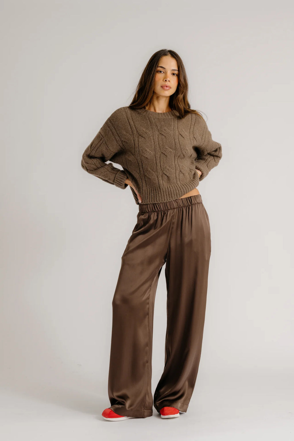 Brynn Pull On Silk Pant - Swiss Brown