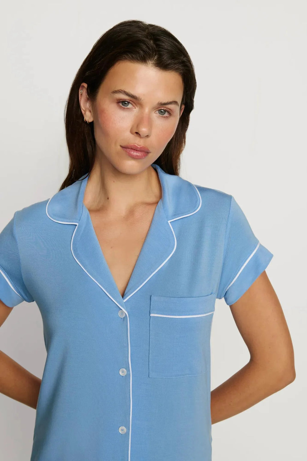 Gisele Shortie PJ - Summer Blue/White