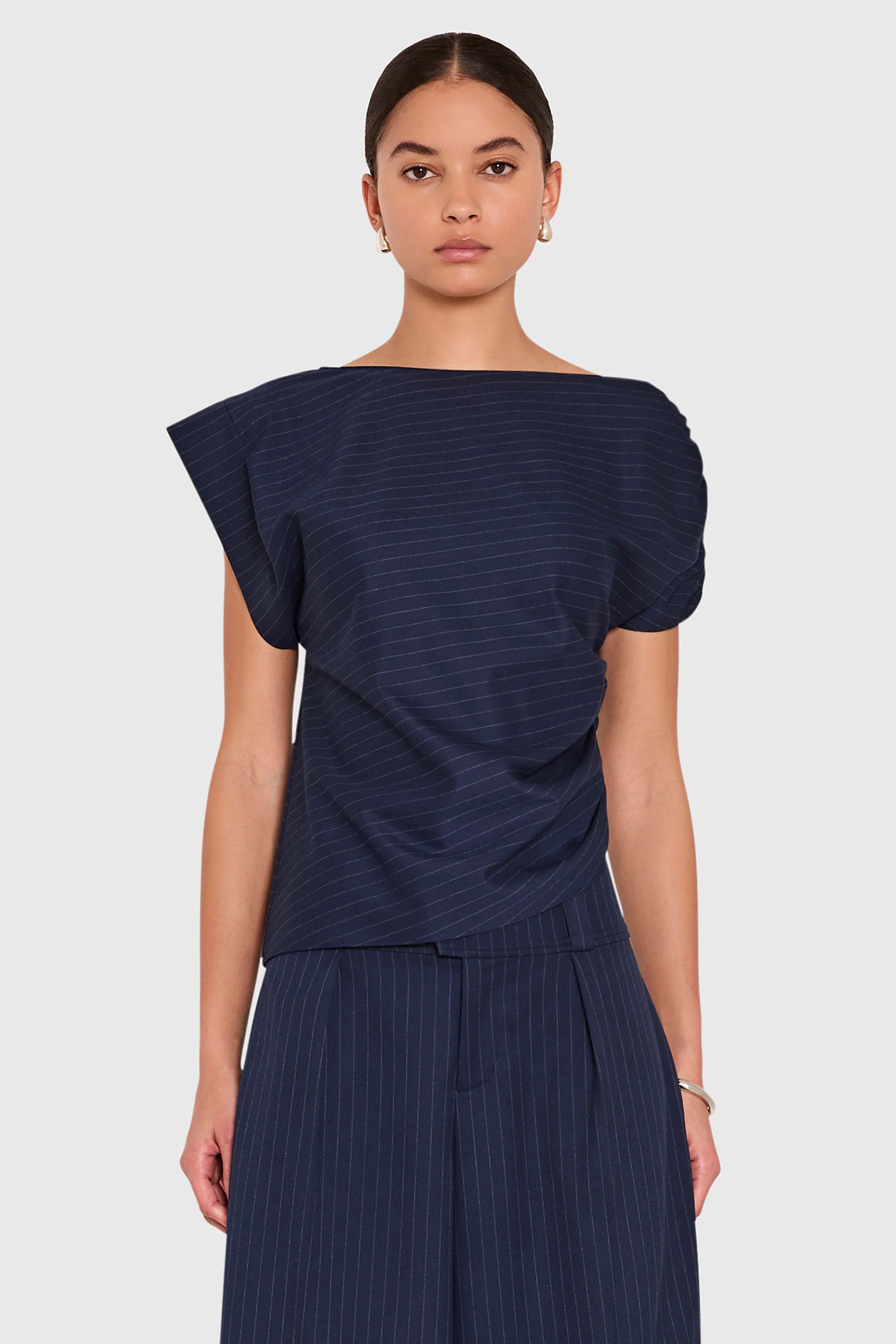 Elroy Top - Navy Manchester Pinstripe
