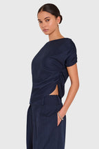 Elroy Top - Navy Manchester Pinstripe