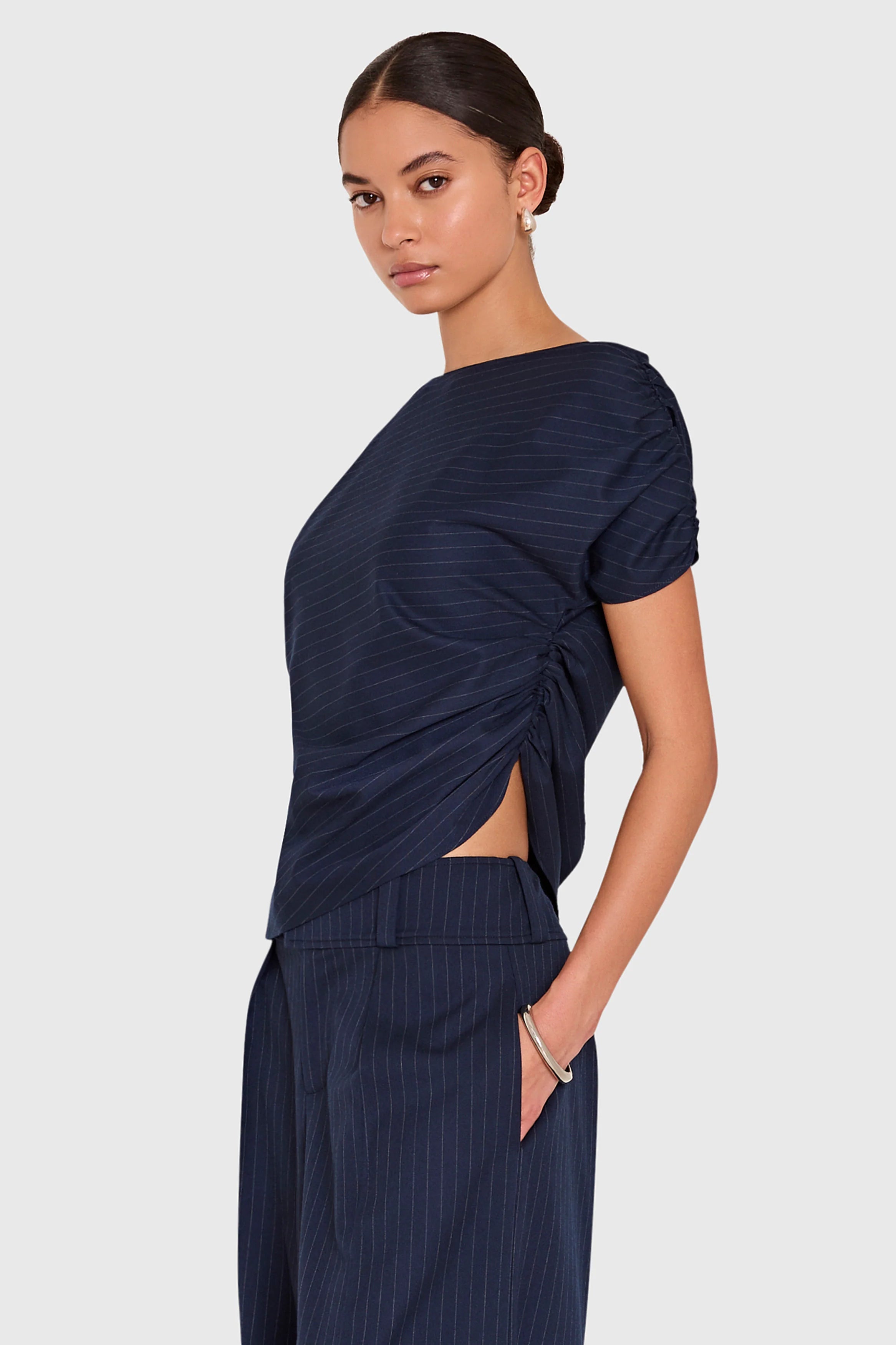 Elroy Top - Navy Manchester Pinstripe