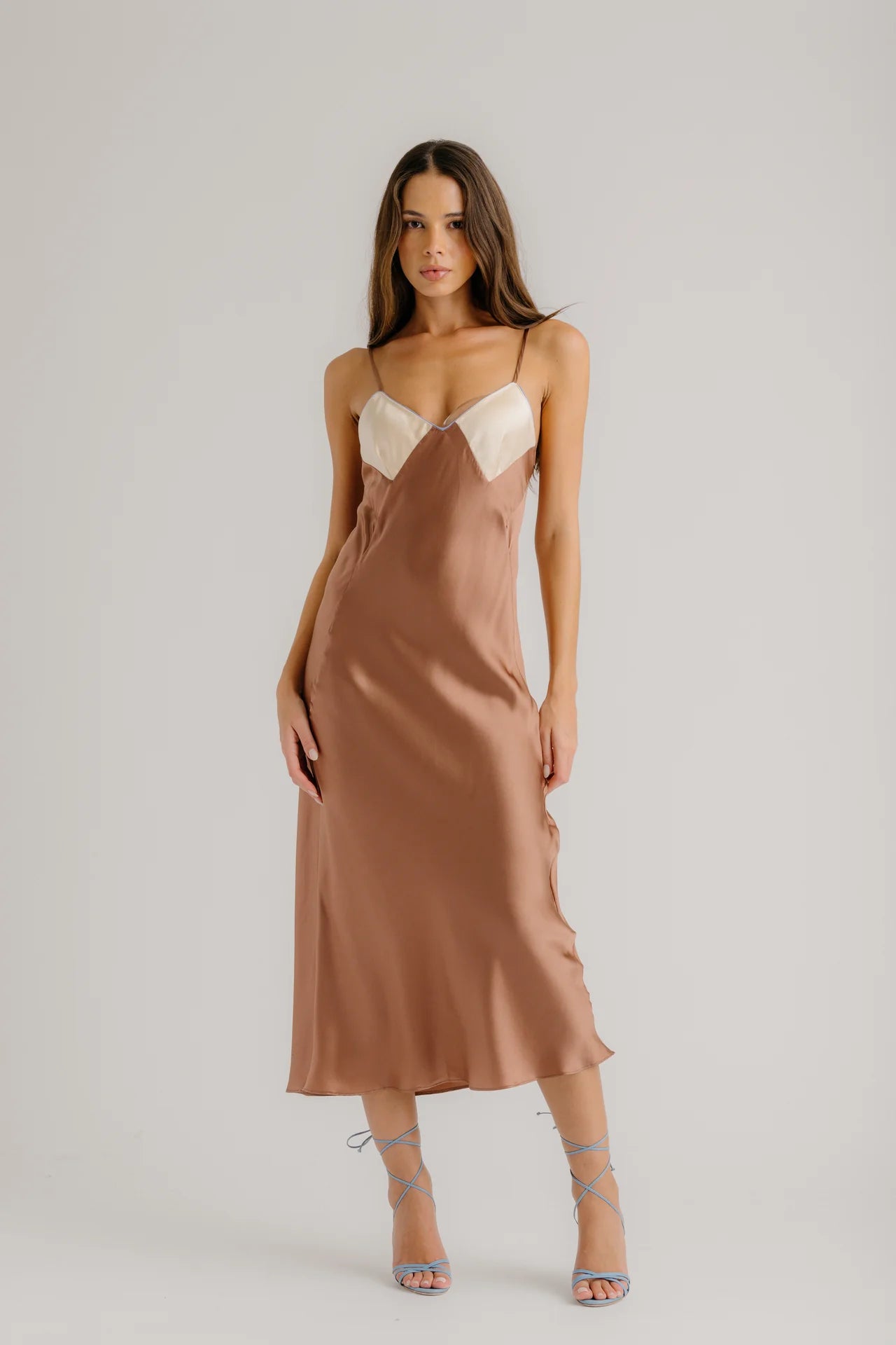 Rory Colorblock V-Neck Bias Cut Dress - Prairie Sand