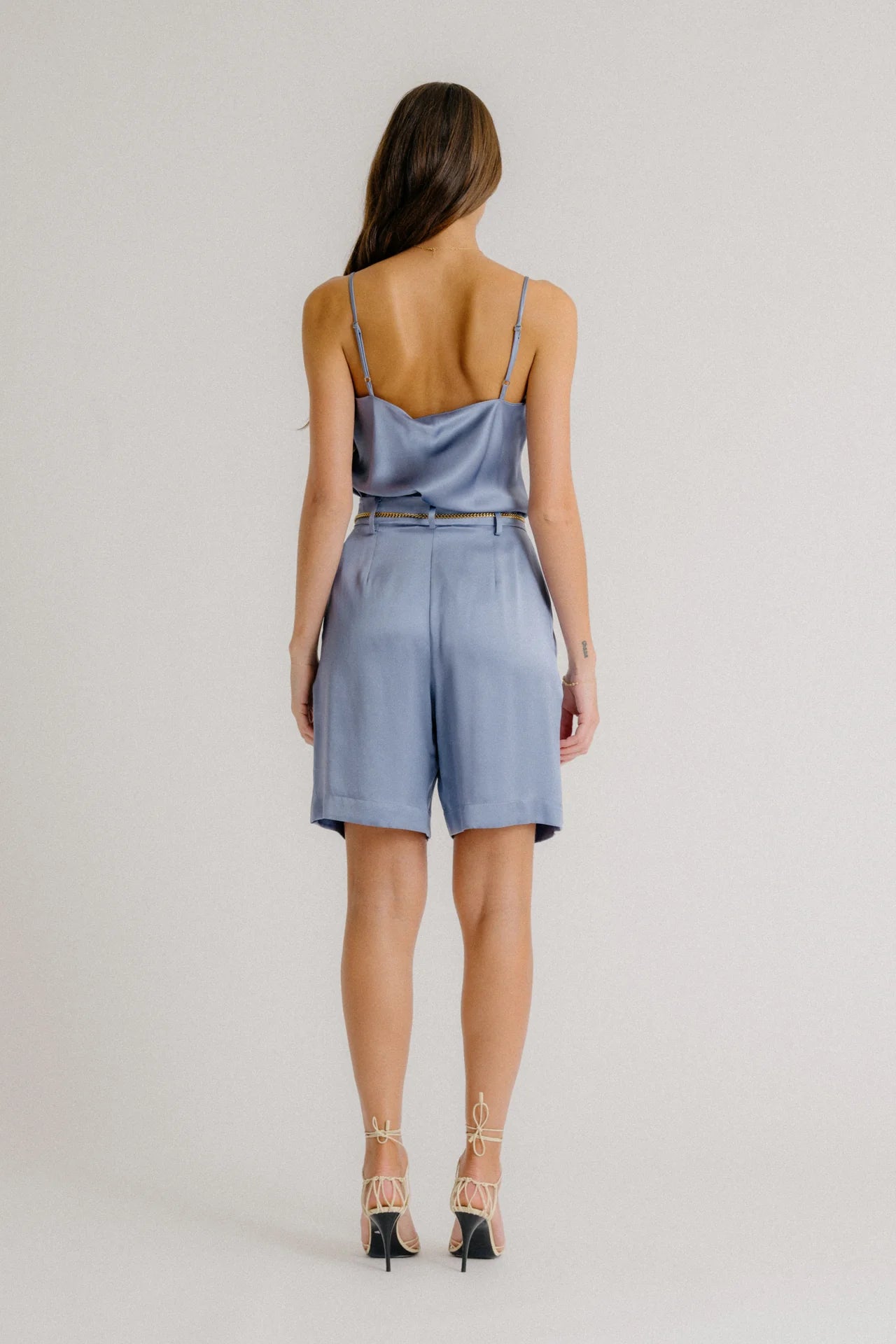 Emerson High Rise Silk Shorts - Dusty Periwinkle