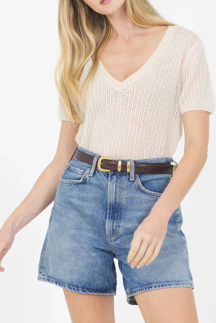 Camille Cashmere V Neck Tee - Cream