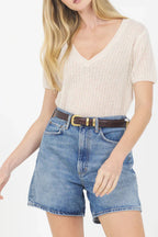 Camille Cashmere V Neck Tee - Cream