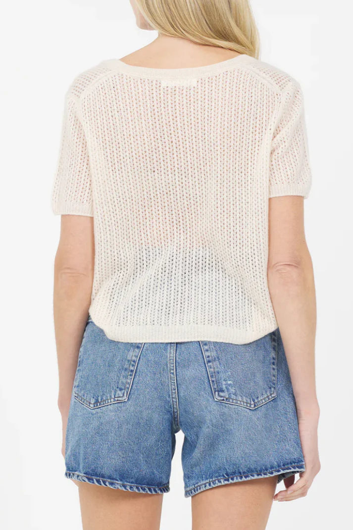 Camille Cashmere V Neck Tee - Cream