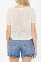 Camille Cashmere V Neck Tee - Cream