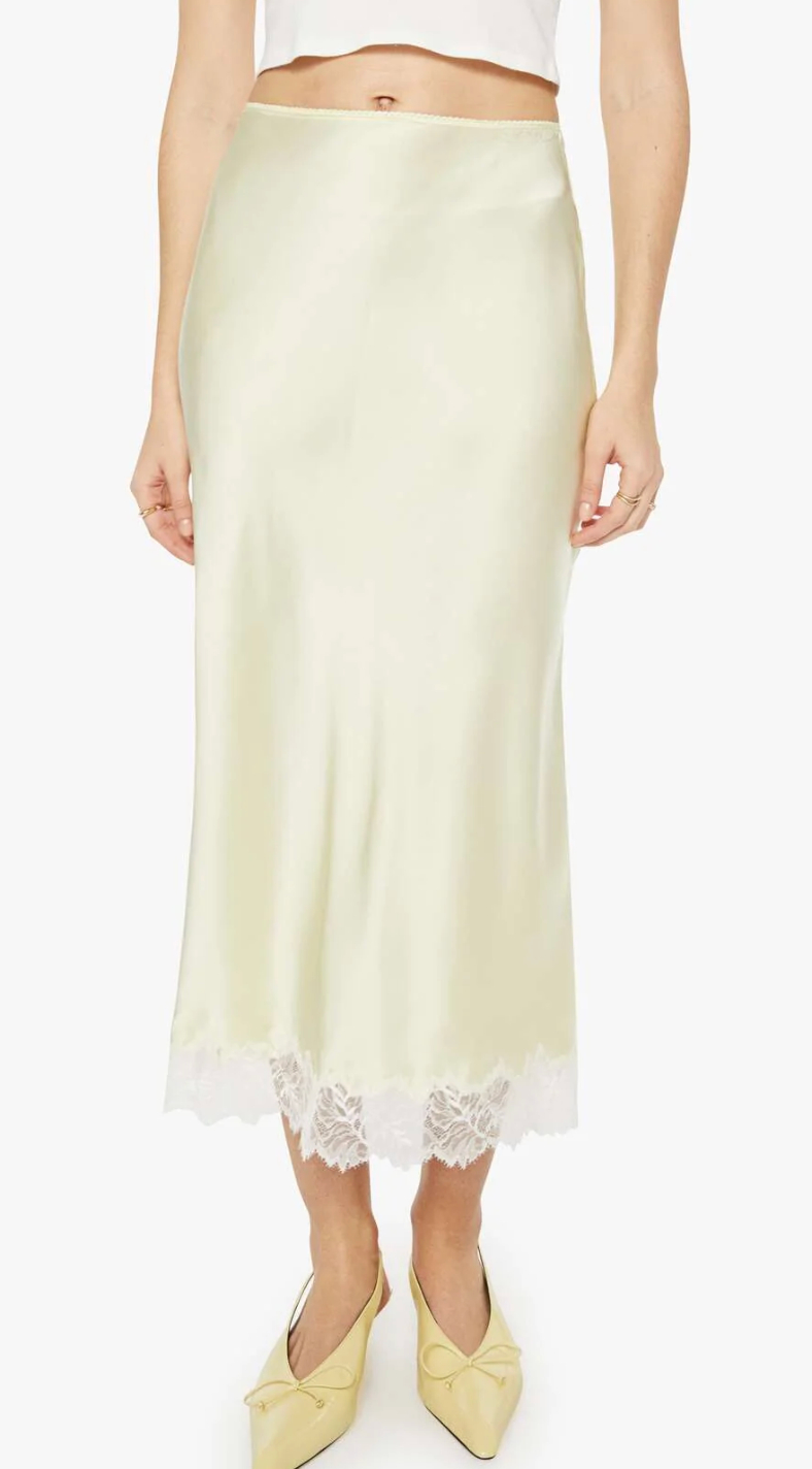 Miranda Scallop Silk Skirt with Lace - Pale Citron