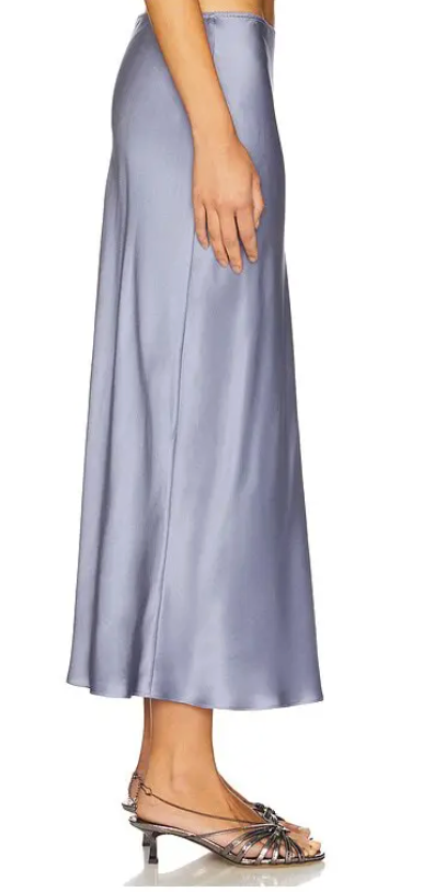 Miranda Scallop Silk Skirt - Smoky Blue