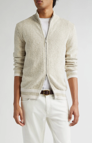 Eleventy Full Zip Cardigan - White/Sand