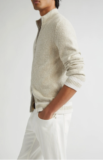 Eleventy Full Zip Cardigan - White/Sand