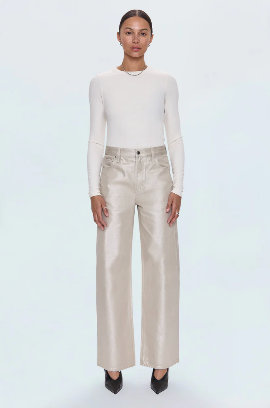 Tate High Rise Bowed Wide Leg Pant - Champagne Luster