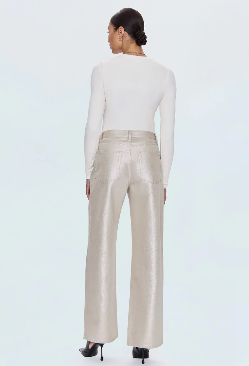 Tate High Rise Bowed Wide Leg Pant - Champagne Luster