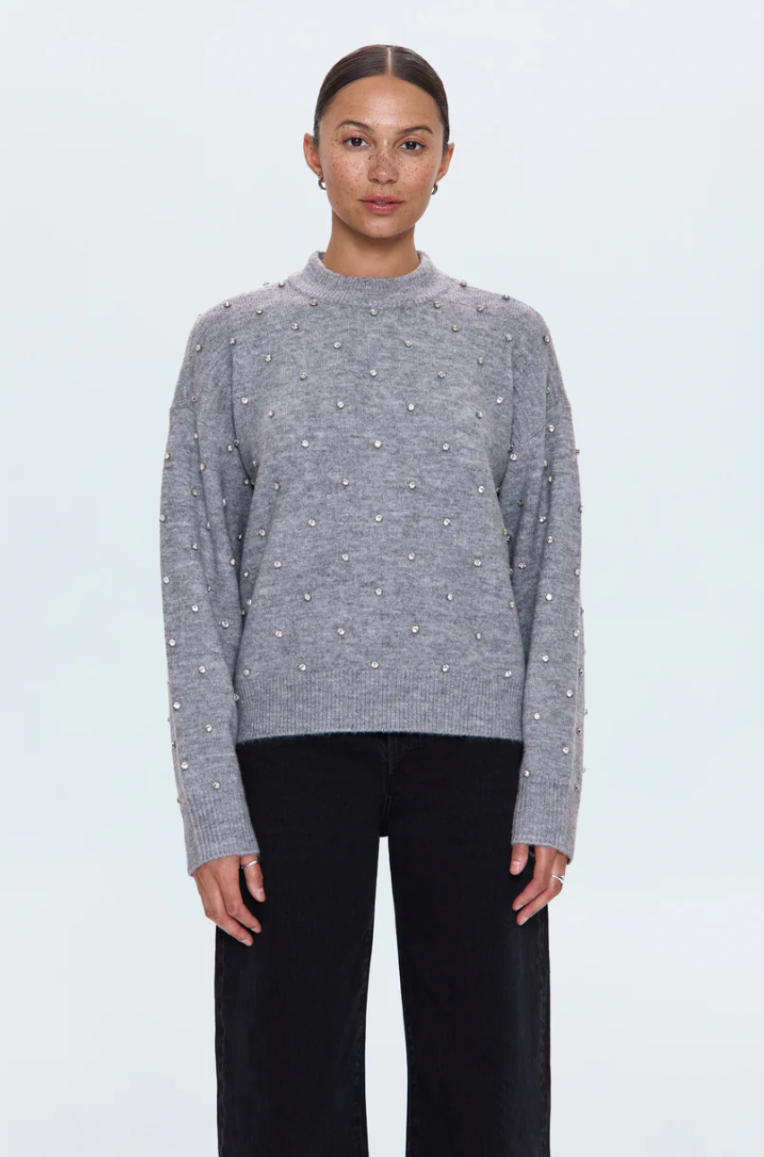 Aura Relaxed Crew Neck Sweater - Charcoal Diamonte
