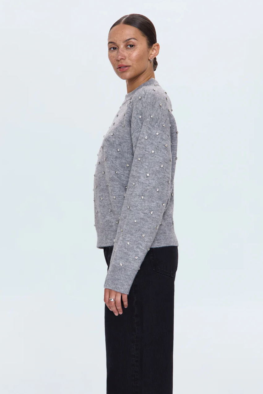 Aura Relaxed Crew Neck Sweater - Charcoal Diamonte