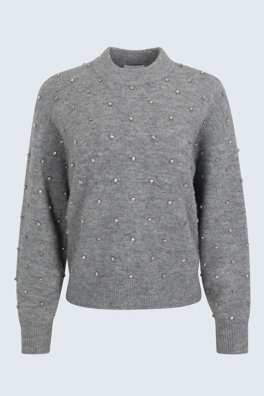Aura Relaxed Crew Neck Sweater - Charcoal Diamonte