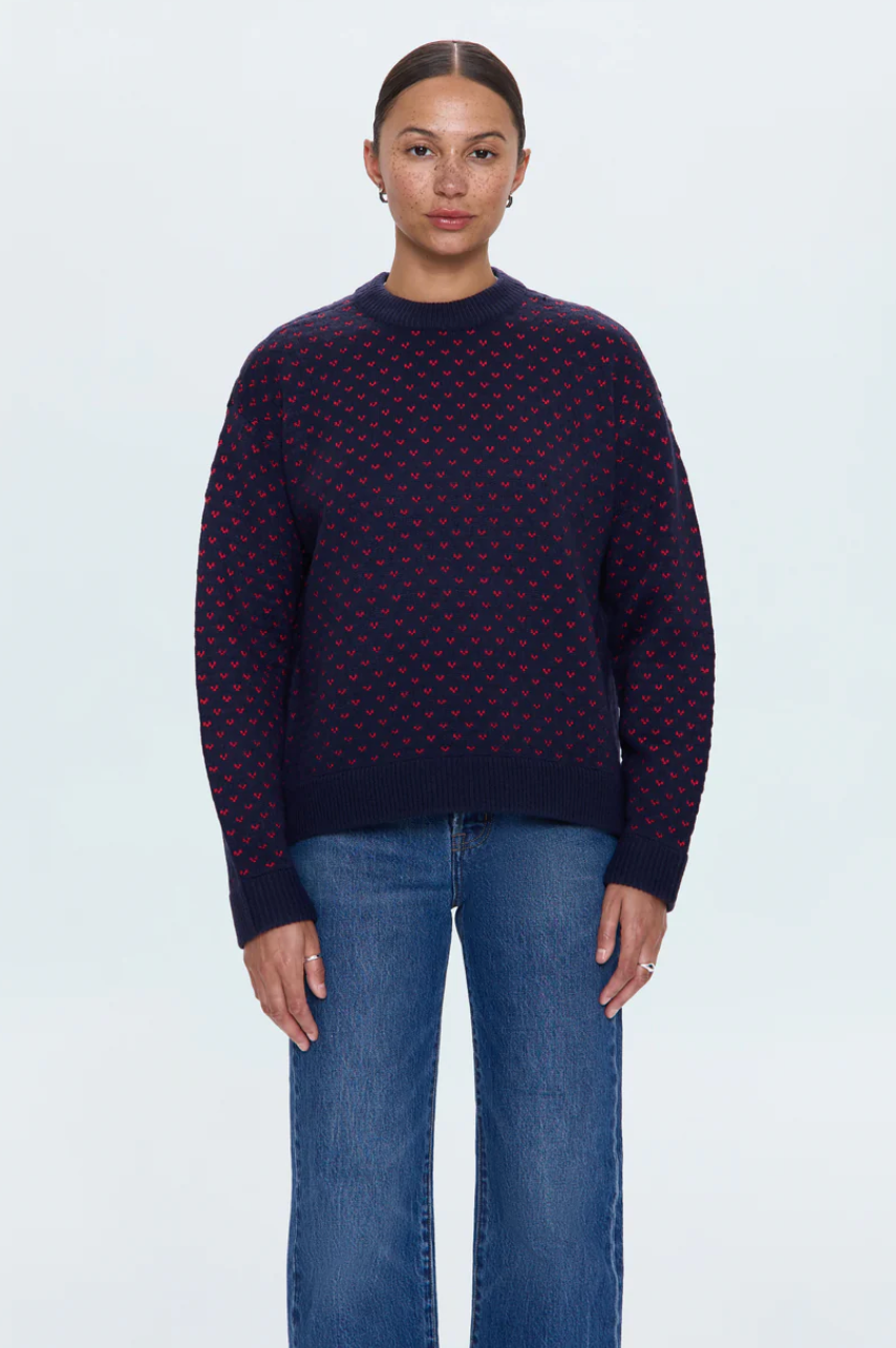 Hanna Oversized Heart Sweater - Navy/Red