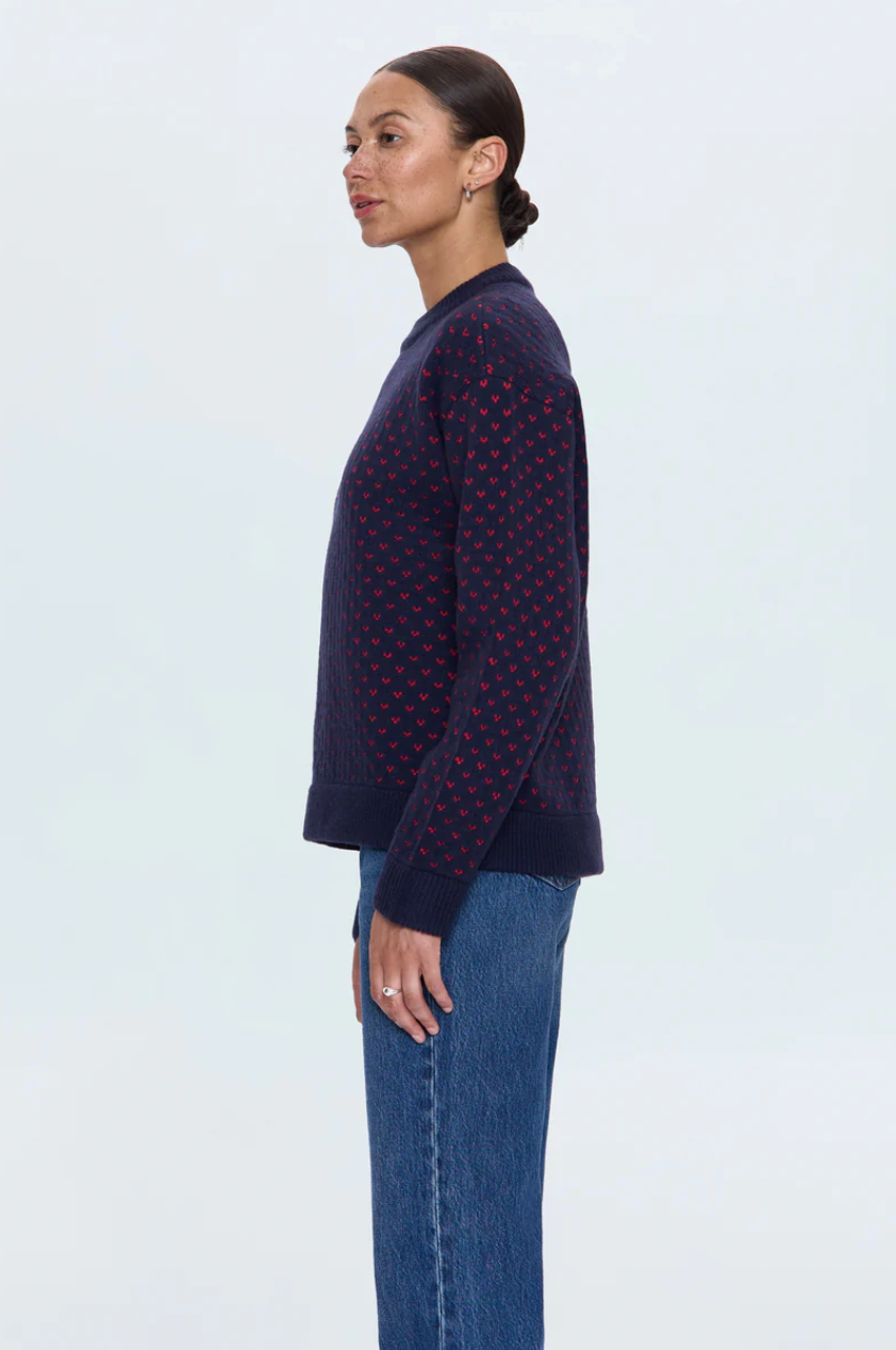 Hanna Oversized Heart Sweater - Navy/Red
