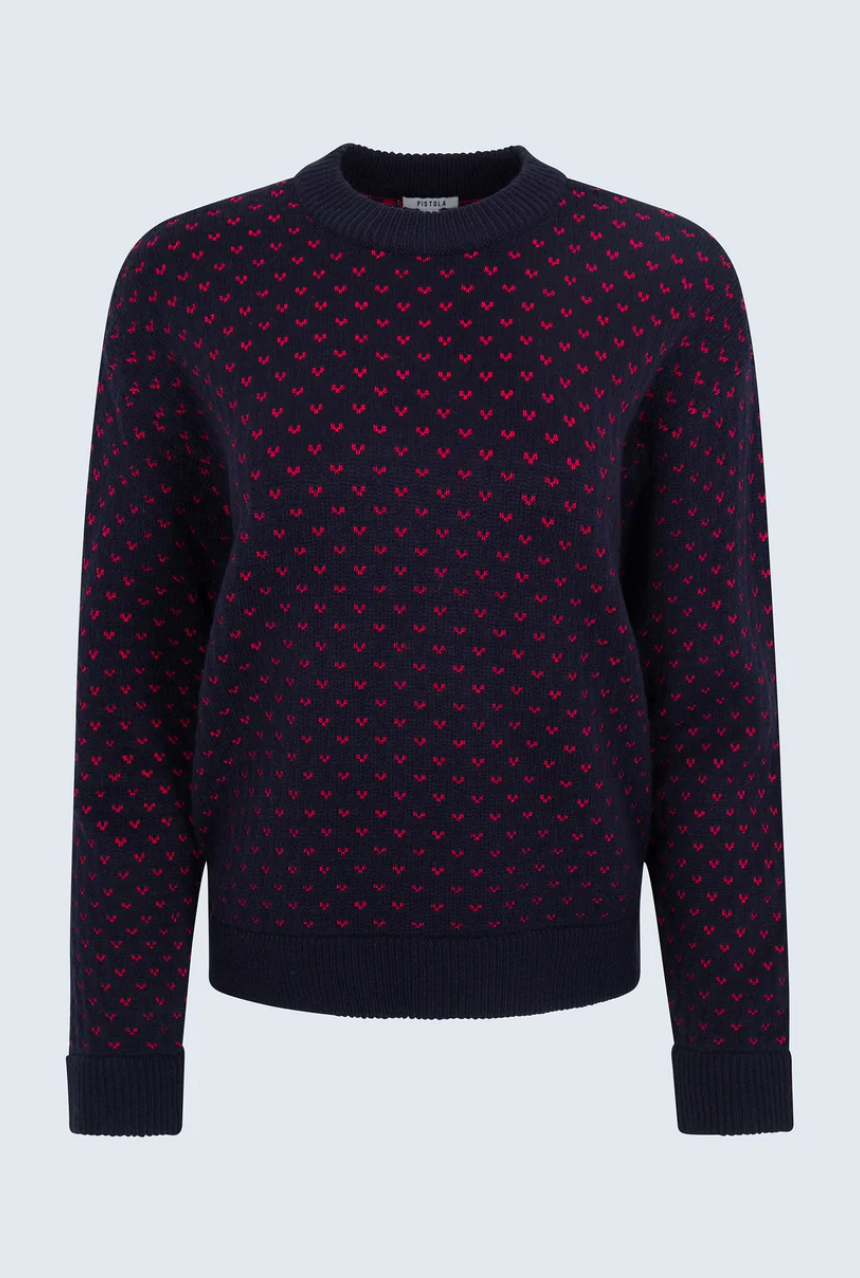 Hanna Oversized Heart Sweater - Navy/Red