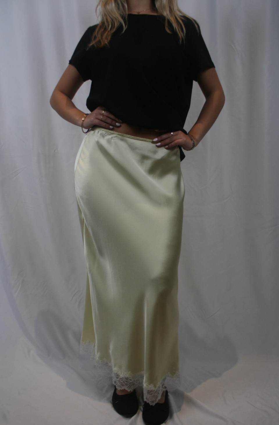 Miranda B Scallop Trim Skirt with lace -Pale Citron