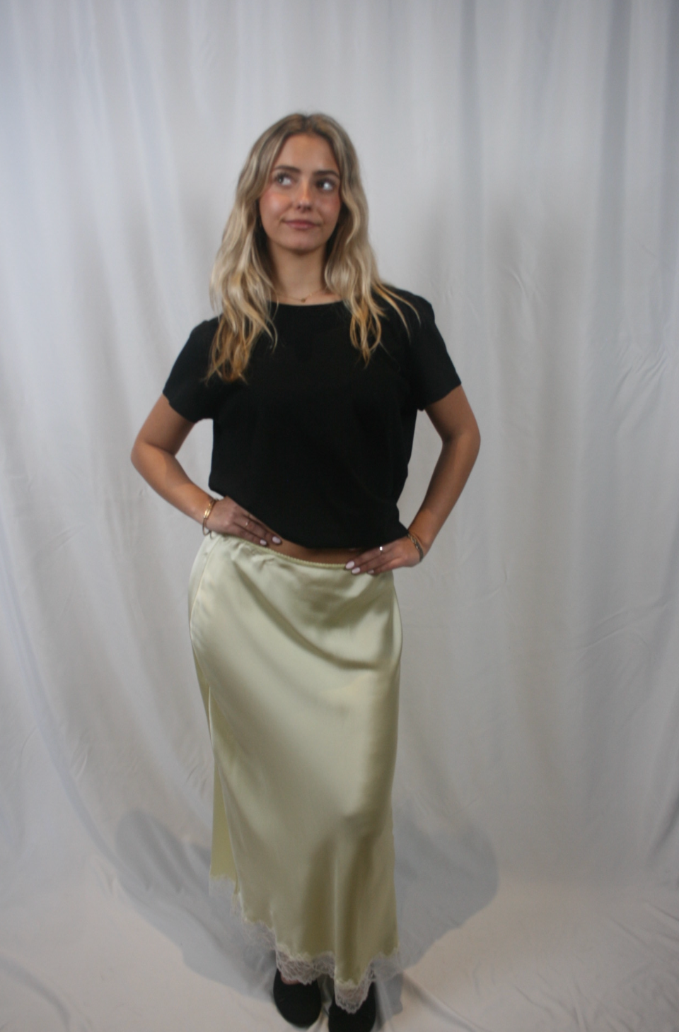 Miranda B Scallop Trim Skirt with lace -Pale Citron