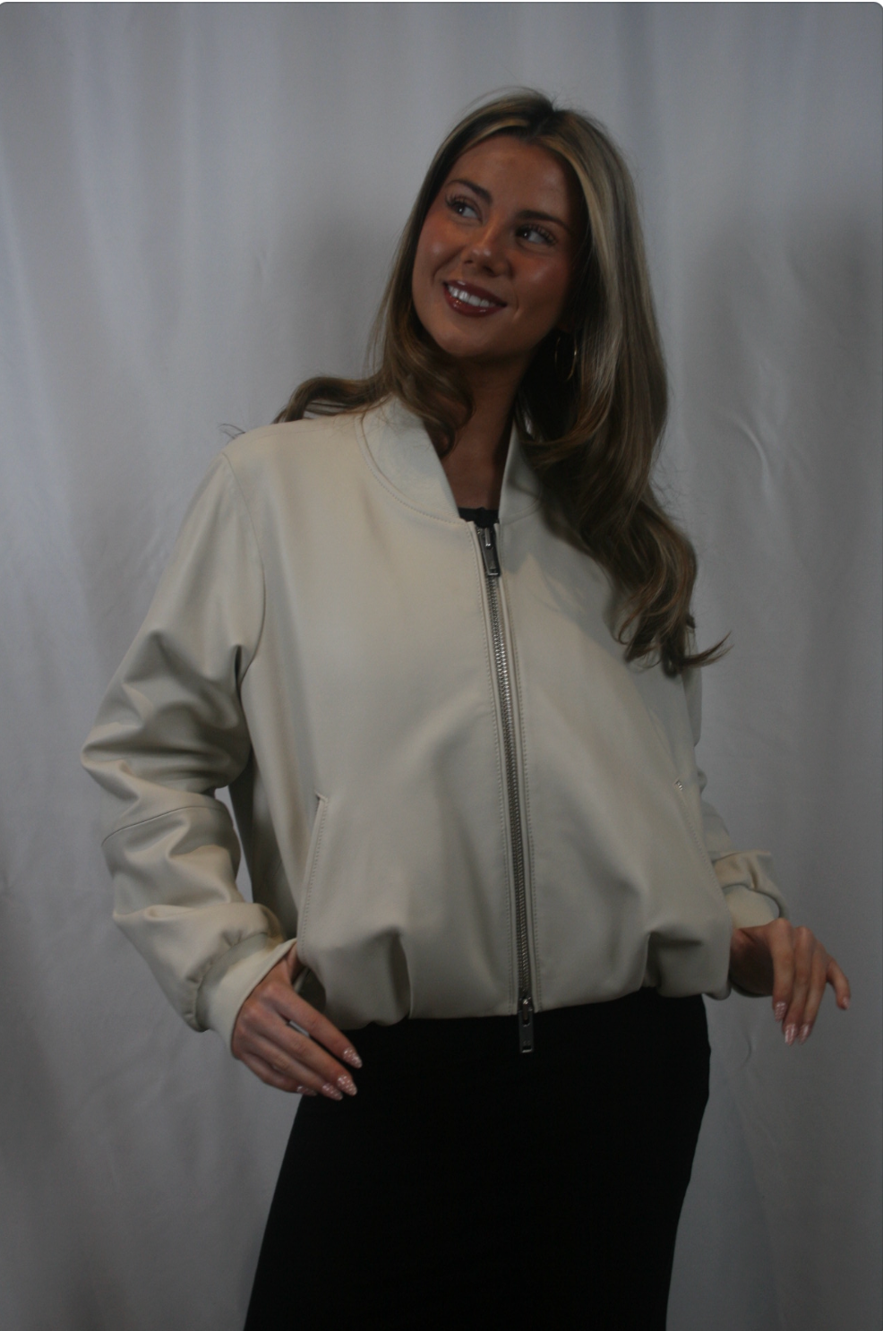 Cardin Leather Jacket - Bone