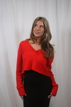 Bianco Cropped V-Neck Cardigan - Scarlet