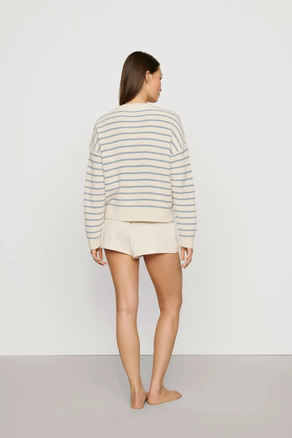 Coastal Crew Neck - Stripe Almond Heather/Faded Denim