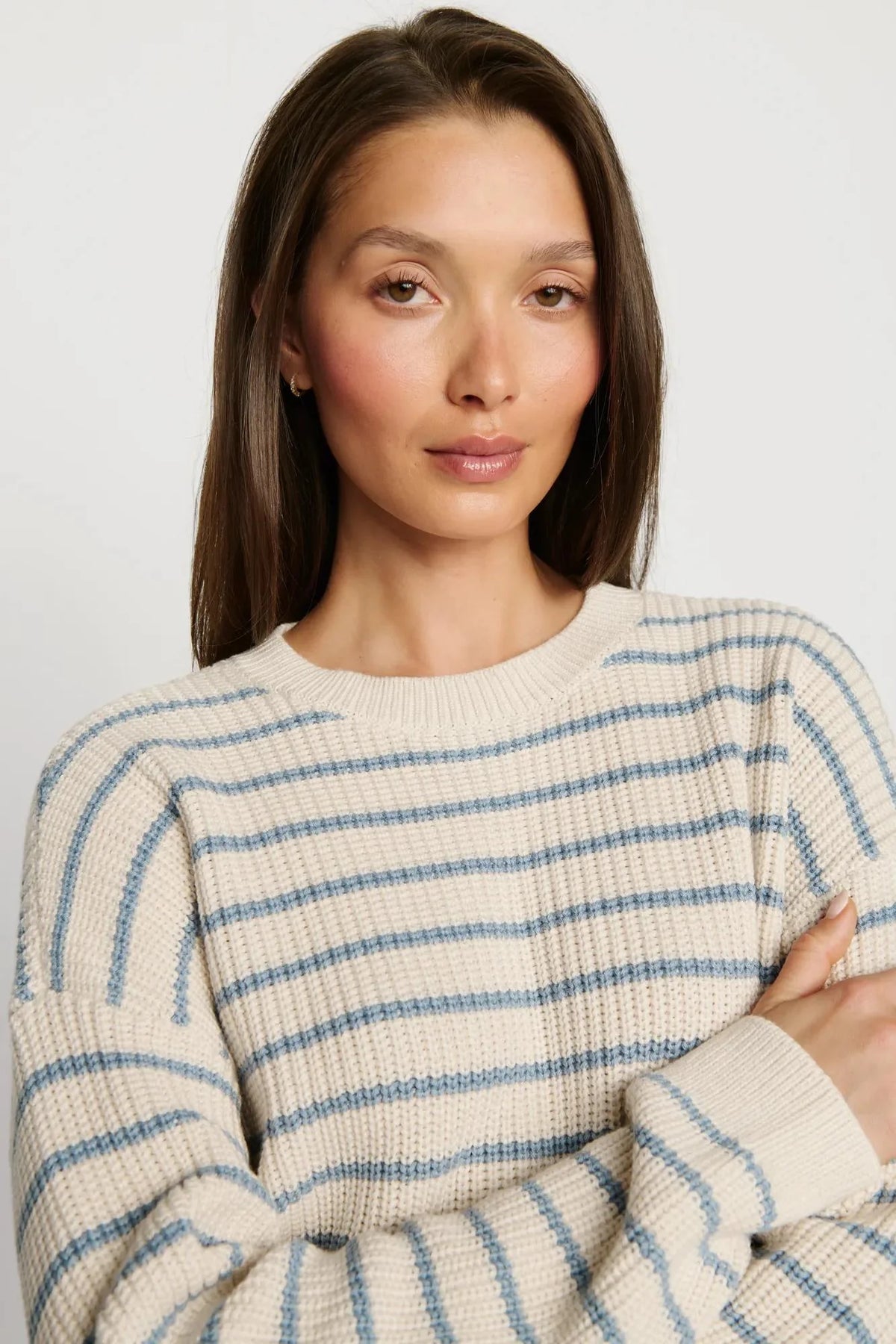 Coastal Crew Neck - Stripe Almond Heather/Faded Denim