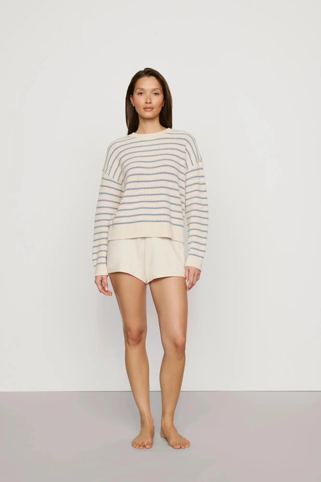 Coastal Crew Neck - Stripe Almond Heather/Faded Denim