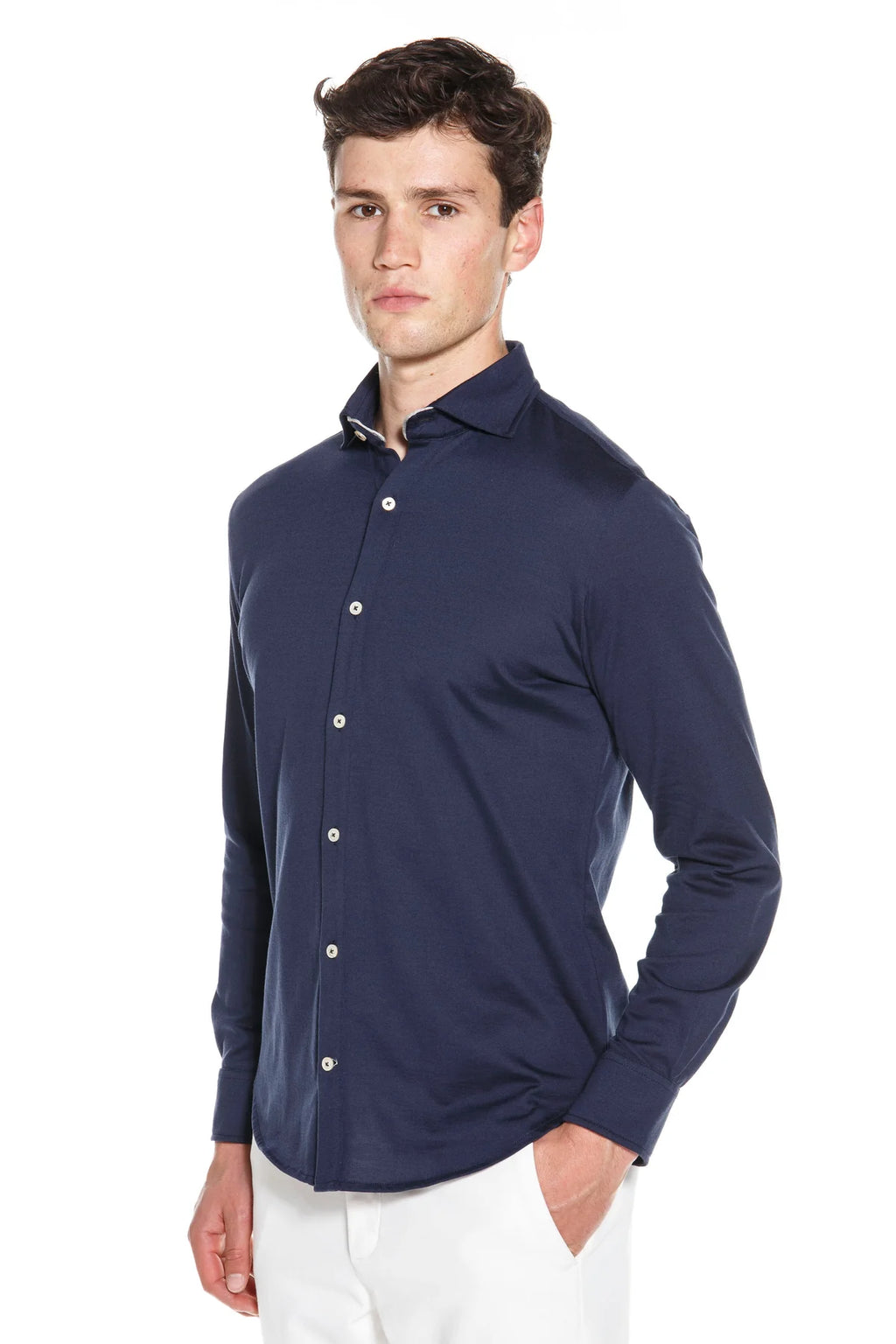 Button Up Jersey Shirt - New Blue