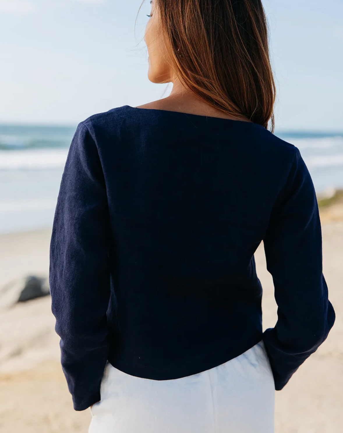 BESSETTE LINEN BUTTON CARDIGAN- NAVY