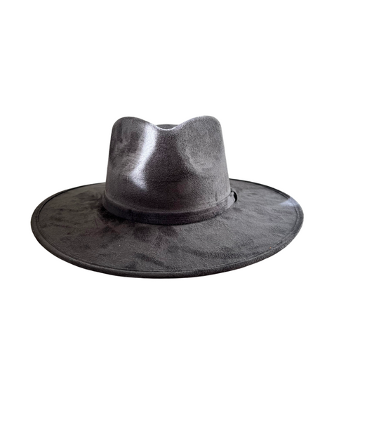 Suede Flat Brim Hat- Charcoal