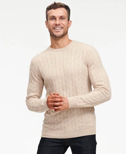 Cashmere Cable Knit Crewneck - Oatmeal