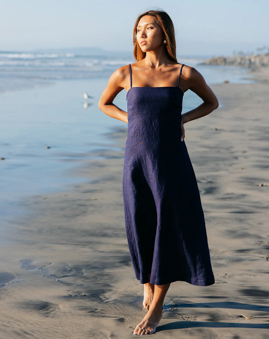 MARGOT LINEN MAXI DRESS- NAVY