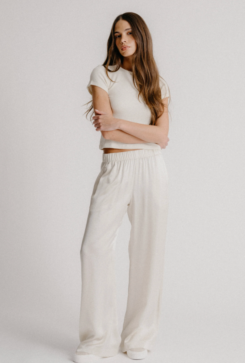 BRYNN WIDE LEG SILK PANT | GARDENIA