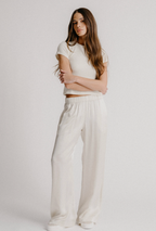 BRYNN WIDE LEG SILK PANT | GARDENIA