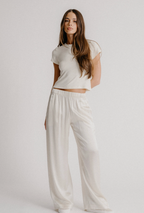 BRYNN WIDE LEG SILK PANT | GARDENIA